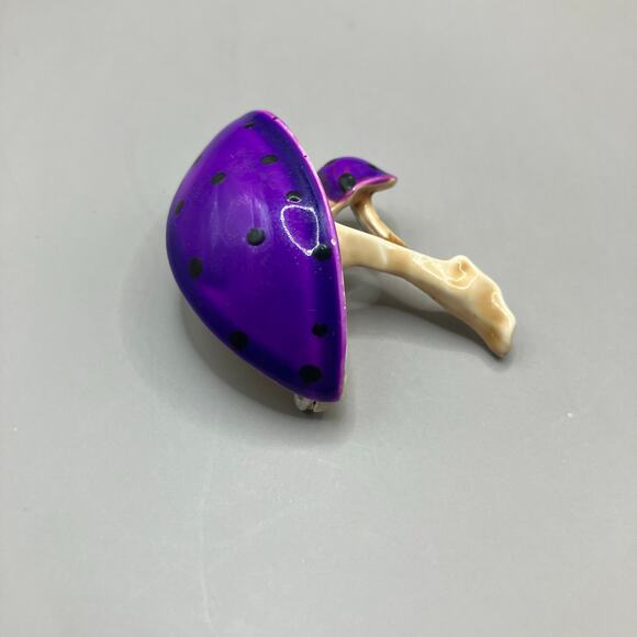 Mushroom Brooch Pin Purple Gold Tone Metal Glazed Small Artsy Boho - Picture 4 of 8